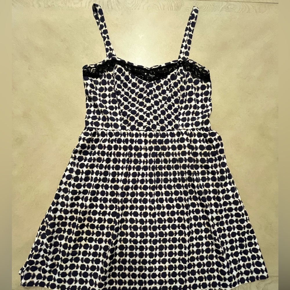 Bar III Black and Gold Polka Fit-and-Flare Mini Dress with Black Lace